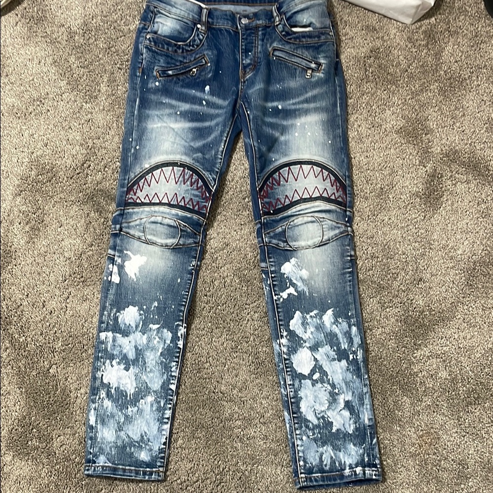 DRIFTWOOD Blue Skinny Jeans with Moto Details